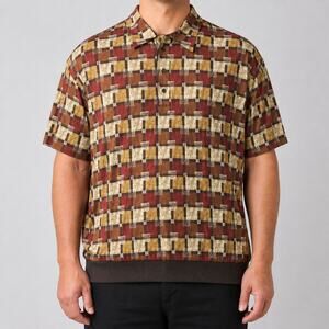 Irvine Park Polo Shirt 2XL Red Brown Plaid Short Sleeve Golf Classic